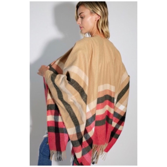 SOLD OUT Multi Colored Plaid Fringe Soft Blanket Scarf Wrap - Picture 6 of 6